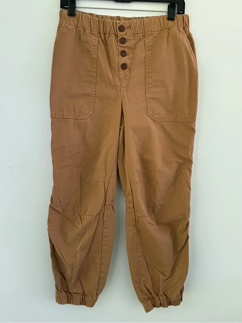 Free People Women's Camel Cadet Utility Safari Cropped Jogger Pant Button Fly S